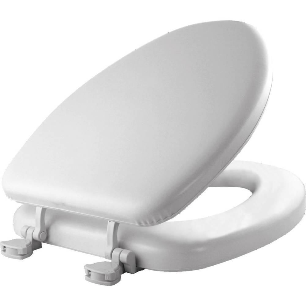 Bemis Mayfair Elongated Cushioned Vinyl Soft Toilet Seat in White with STA-TITE® Seat Fastening System™ and Easy-Clean® Hinge