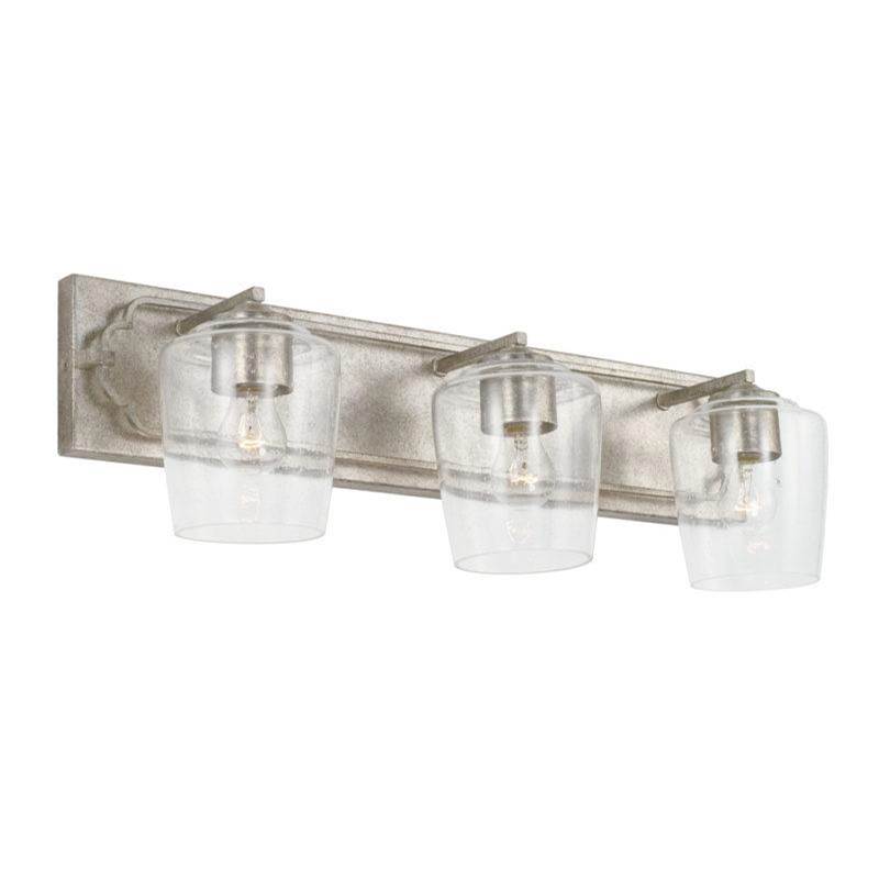 Capital Lighting Merrick 3-Light Vanity in Antique Silver with Clear Seeded Glass