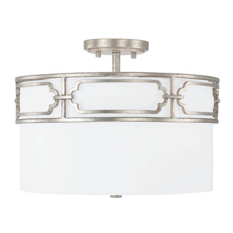 Capital Lighting Merrick 3-Light Semi-Flush in Antique Silver with White Fabric Shade
