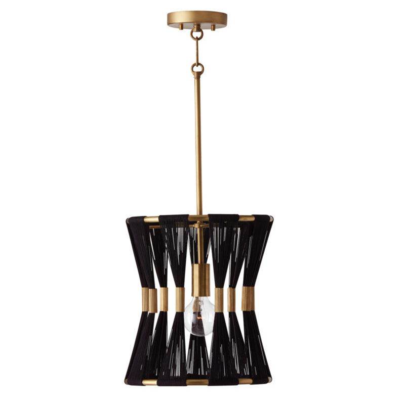 Capital Lighting Bianca 1-Light Pendant in Black Rope and Patinaed Brass