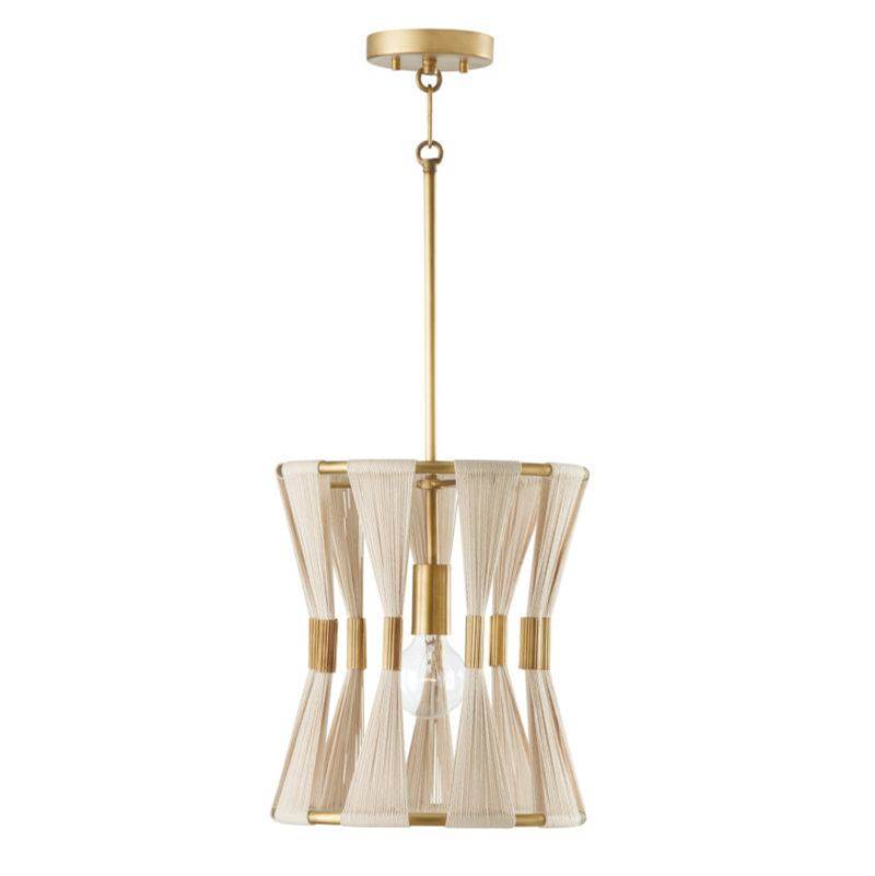 Capital Lighting Bianca 1-Light Pendant in Bleached Natural Rope and Patinaed Brass
