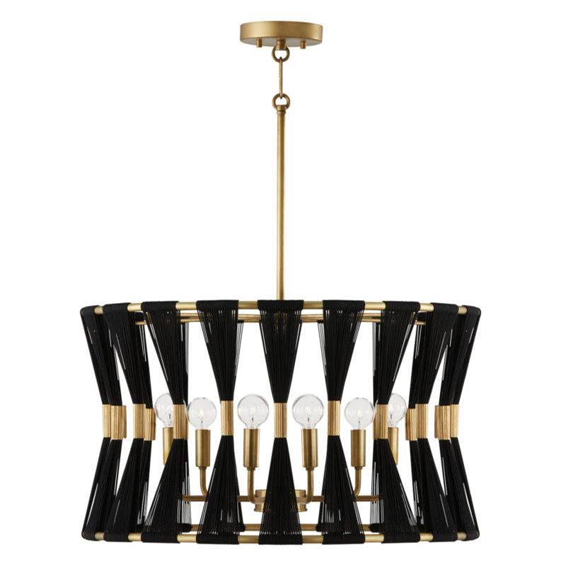 Capital Lighting Bianca 6-Light Pendant in Black Rope and Patinaed Brass