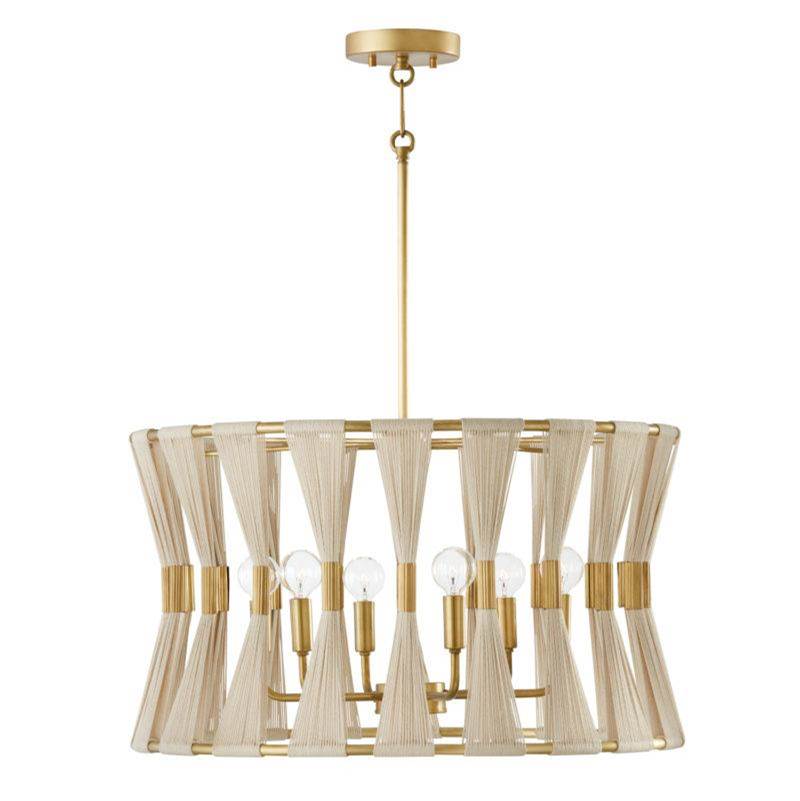 Capital Lighting Bianca 6-Light Pendant in Bleached Natural Rope and Patinaed Brass
