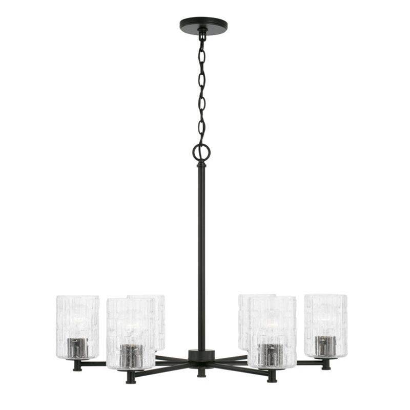 Capital Lighting Emerson 6-Light Chandelier in Matte Black with Embossed Seeded Glass