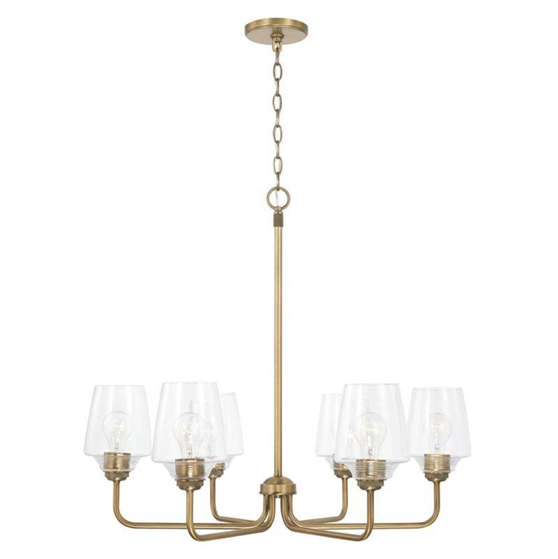 Capital Lighting Miller 6-Light Chandelier in Aged Brass with Clear Ribbed Glass