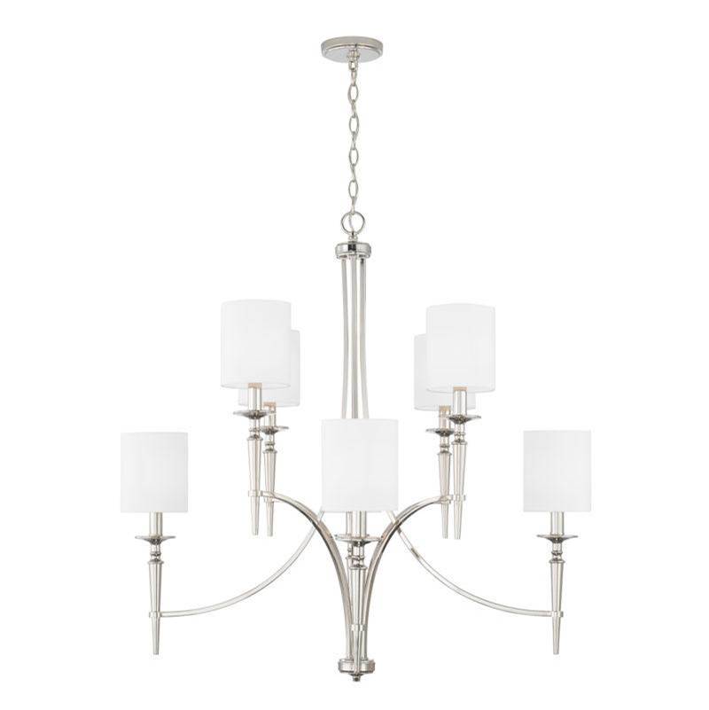 Capital Lighting Abbie 8-Light Chandelier in Polished Nickel with White Fabric Stay-Straight Shades