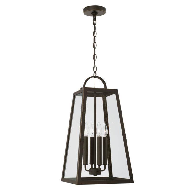 Capital Lighting Leighton 4-Light Outdoor Hanging-Lantern in Oiled Bronze with Clear Glass