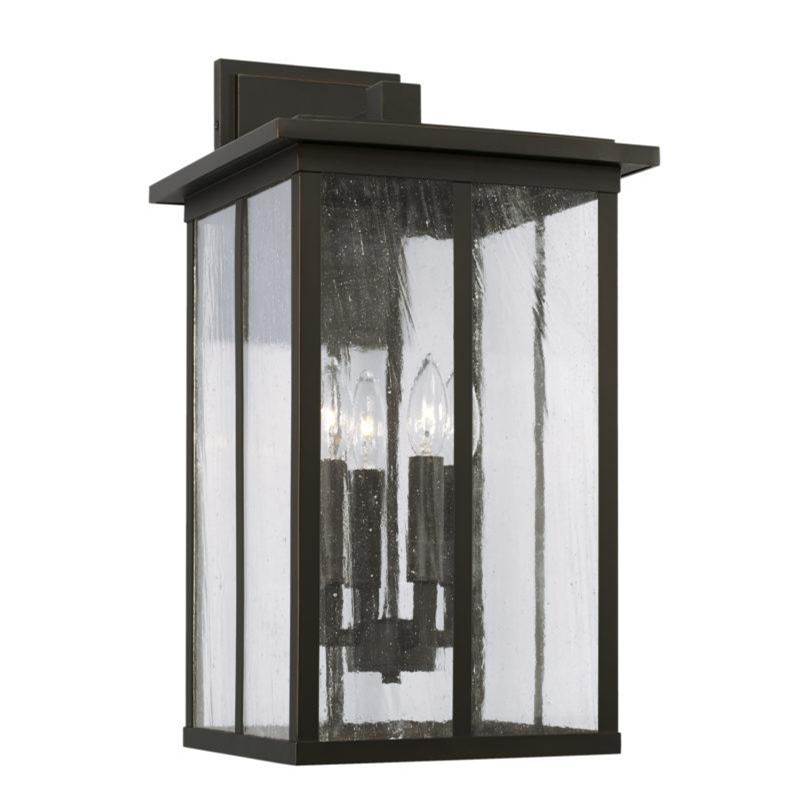 Capital Lighting Barrett 4-Light Outdoor Wall-Lantern in Oiled Bronze with Antiqued Glass