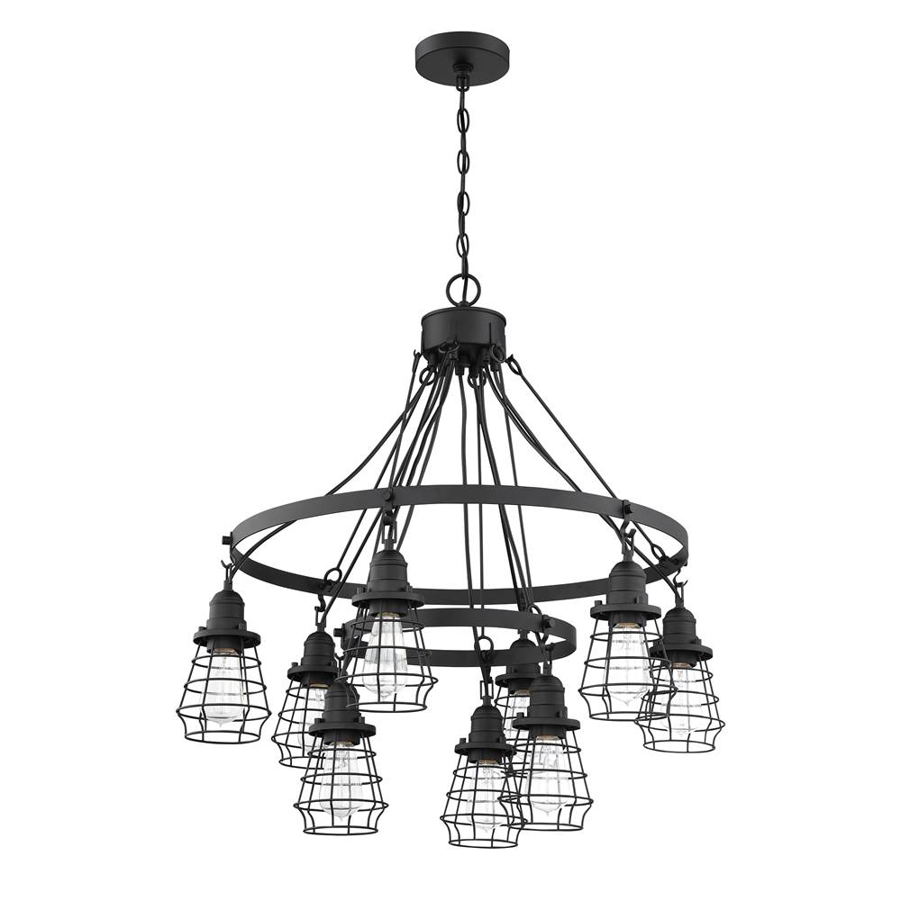 Craftmade Thatcher 9 Light Down Chandelier in Flat Black with Flat Black Cages