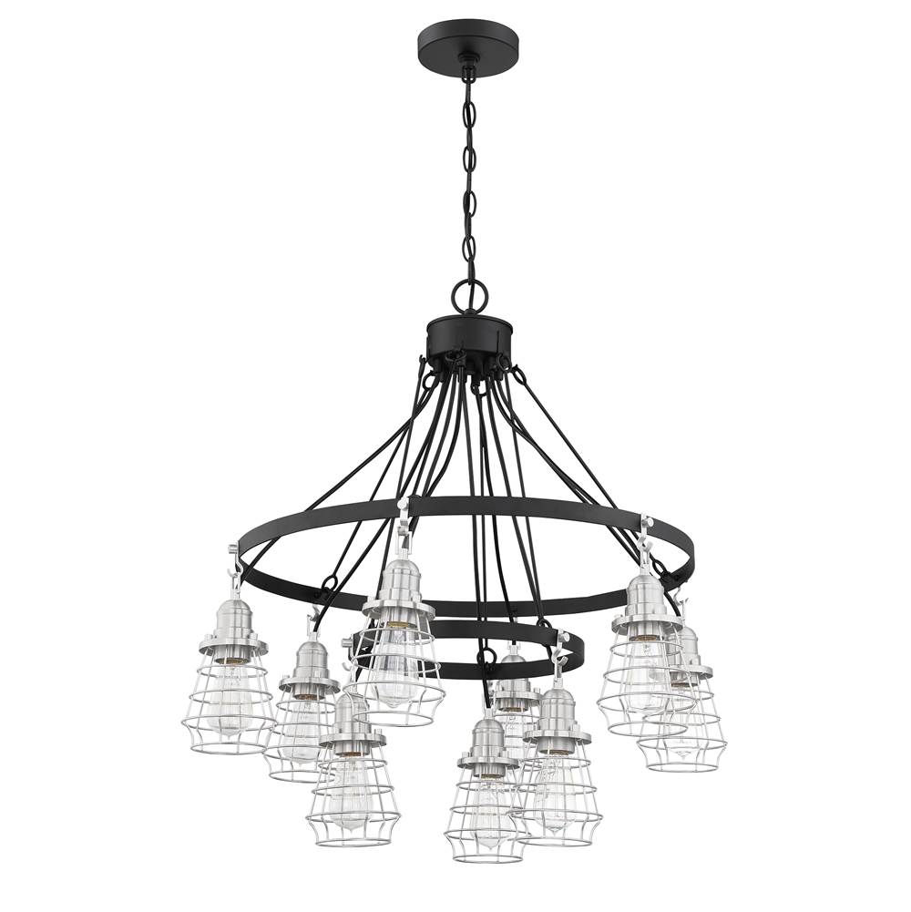 Craftmade Thatcher 9 Light Down Chandelier in Flat Black with Brushed Polished Nickel Cages