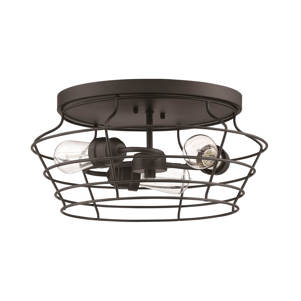 Craftmade Thatcher 3 Light Flushmount in Flat Black with Flat Black Cages