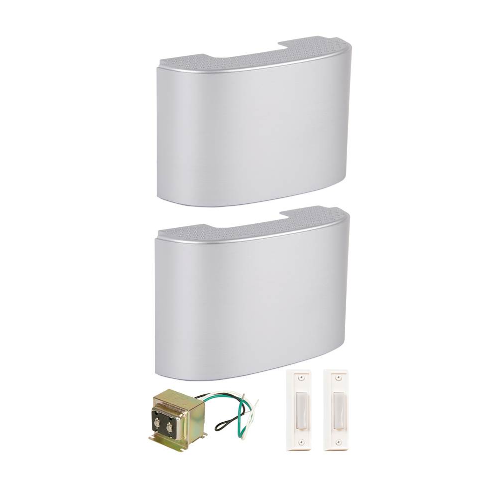 Craftmade 2 Designer Chime Kit in Brushed Satin Nickel w/ 2 White Buttons and T1615 Transformer