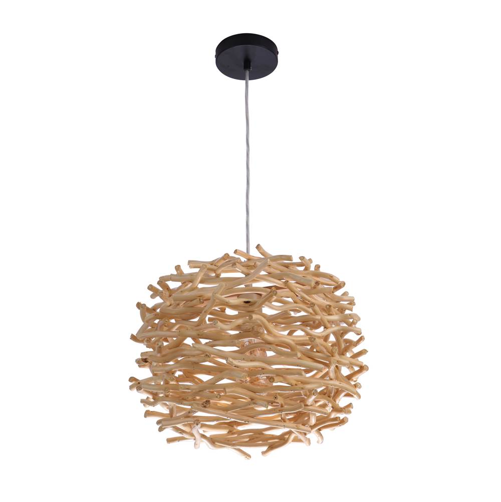 Craftmade Natural Pendant 1 Light Natural Wood Woven Orb, 16.5'' W x 11.88'' H