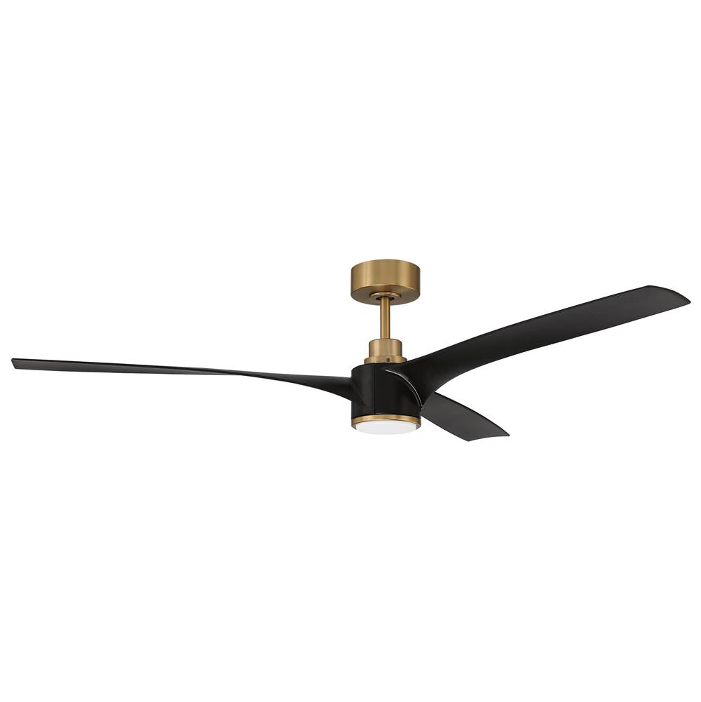 Craftmade 60'' Phoebe, Satin Brass Finish, Flat Black Blades Included, Light kit Included (Optional)