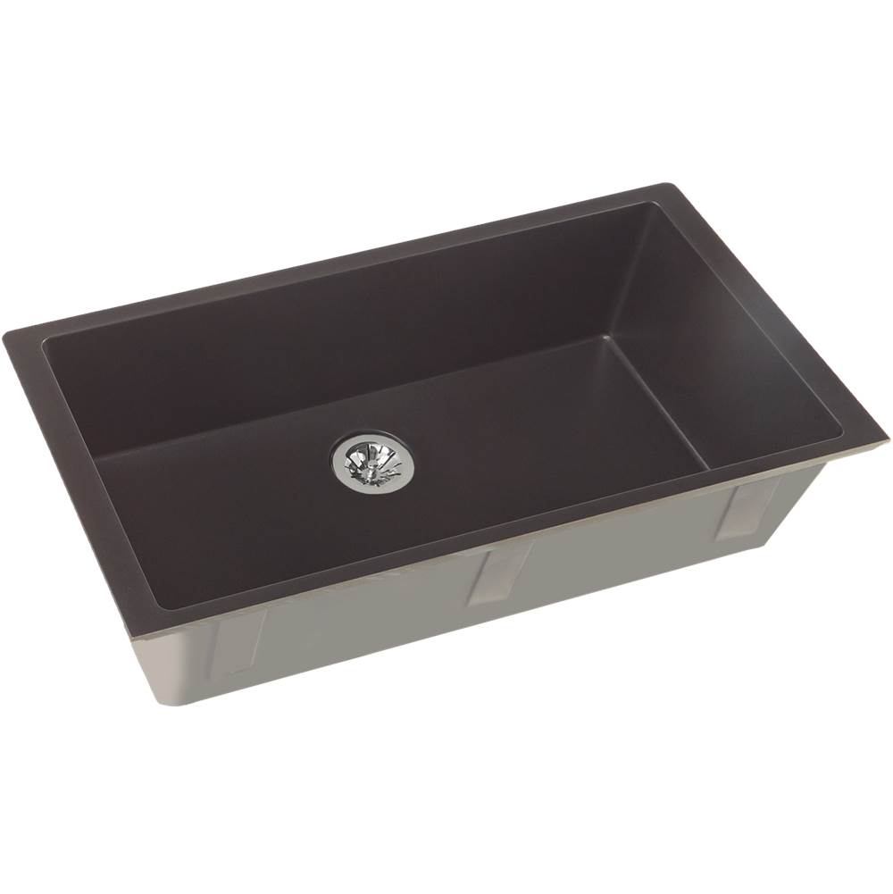 Elkay Reserve Selection Elkay Quartz Luxe 35-7/8'' x 19'' x 9'' Single Bowl Undermount Kitchen Sink with Perfect Drain, Caviar