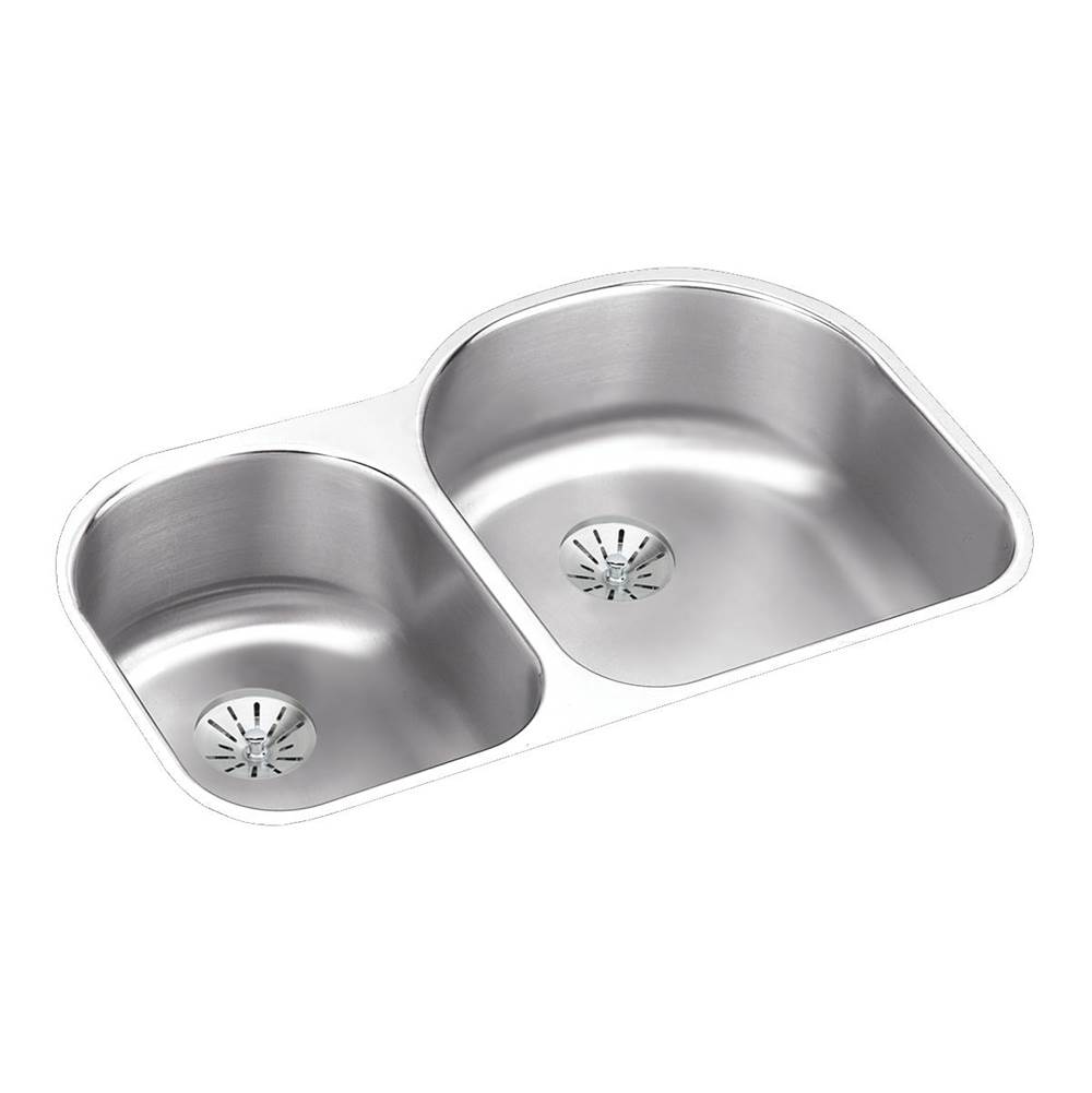 Elkay Lustertone Classic Stainless Steel 31-1/4'' x 20'' x 7-1/2'', Offset 40/60 Double Undermount Sink w/Perfect Drain