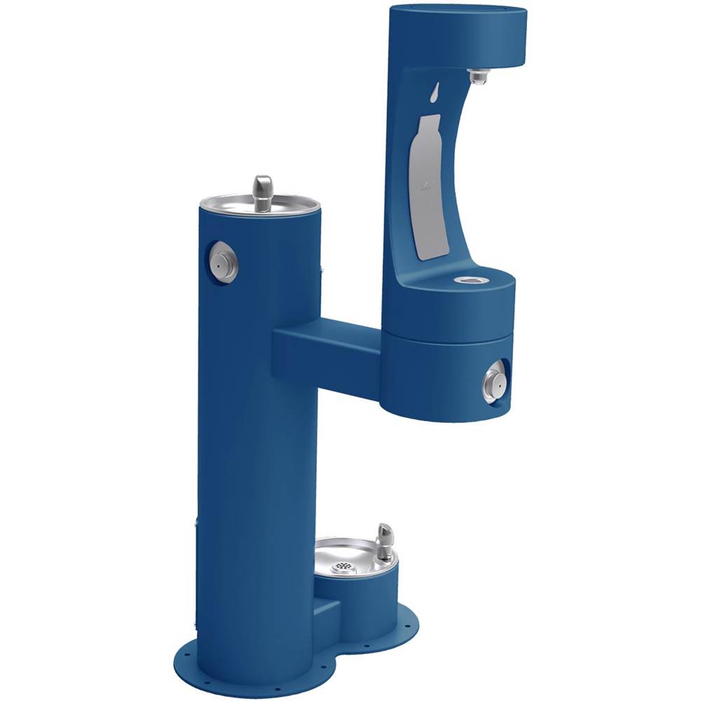 Elkay Outdoor ezH2O Lower Bottle Filling Station Bi-Level, Pedestal with Pet Station Non-Filtered Non-Refrigerated Blue