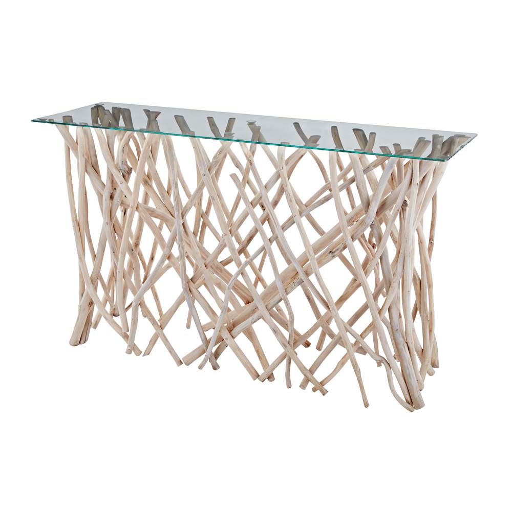 Elk Home Teak Root Console Table - Glass Top