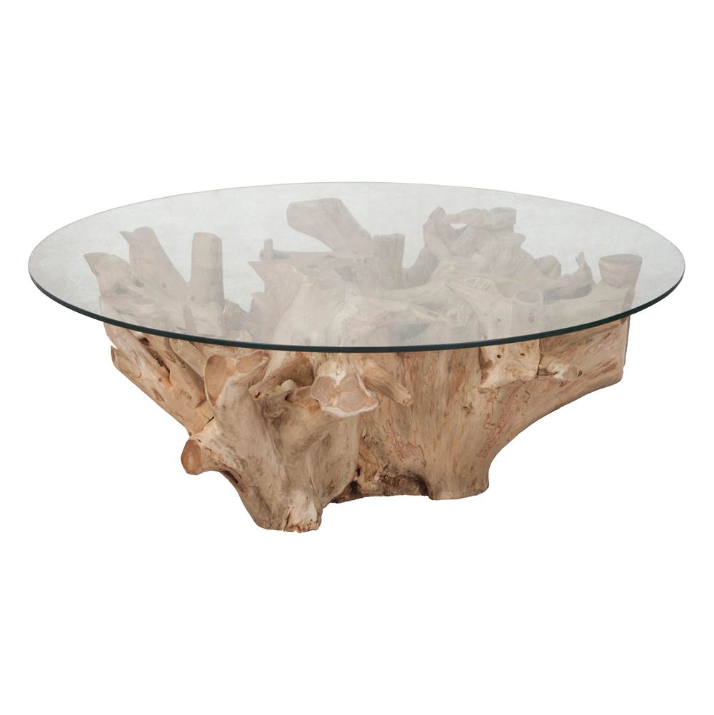Elk Home Yava Teak Root Cocktail Table With Glass Top in Natural