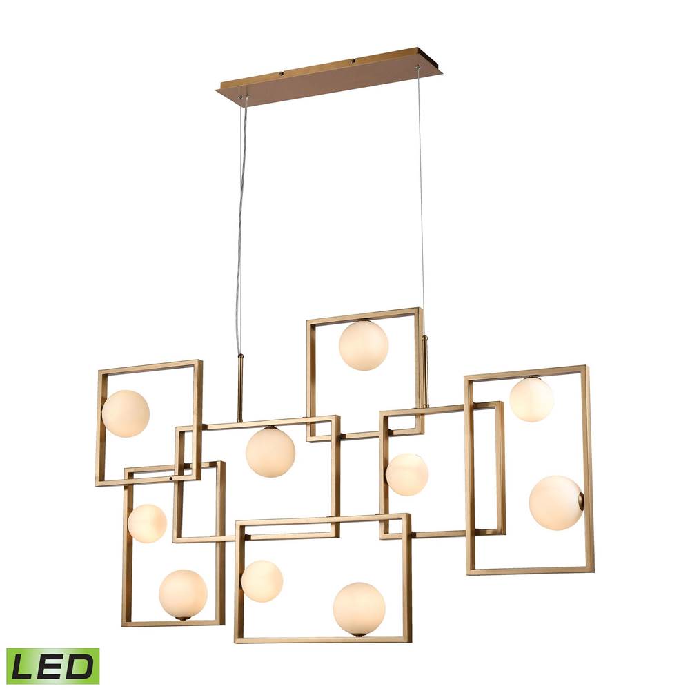 Elk Home Amazed 7-Light Island Light in Aged Brass With Mouth-Blown White Glass Orbs