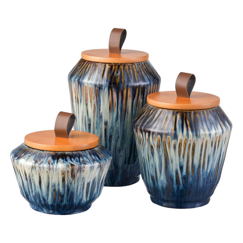 Elk Home Mulry Jar - Set of 3 Green Prussian Blue Glazed