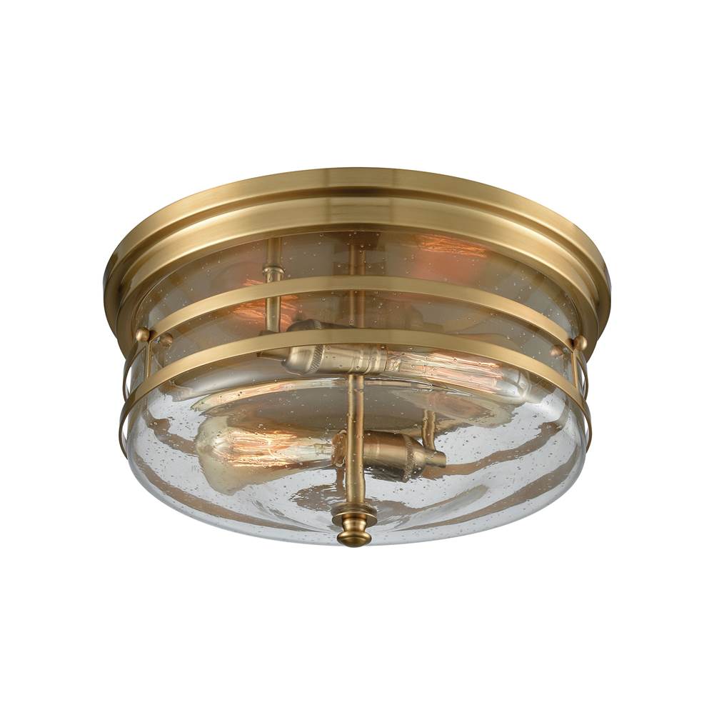 Elk Lighting Port O''Connor 2-Light Flush Mount in Satin Brass With Clear Seedy Glass