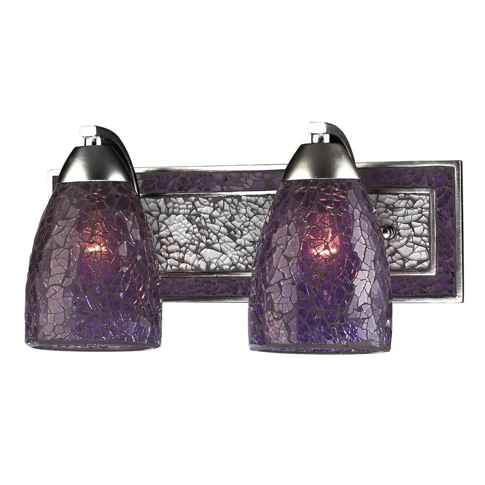 Elk Lighting Vanity Collection Elegant Bath Lighting 2-Light Purple Crackled Glass and Backpl
