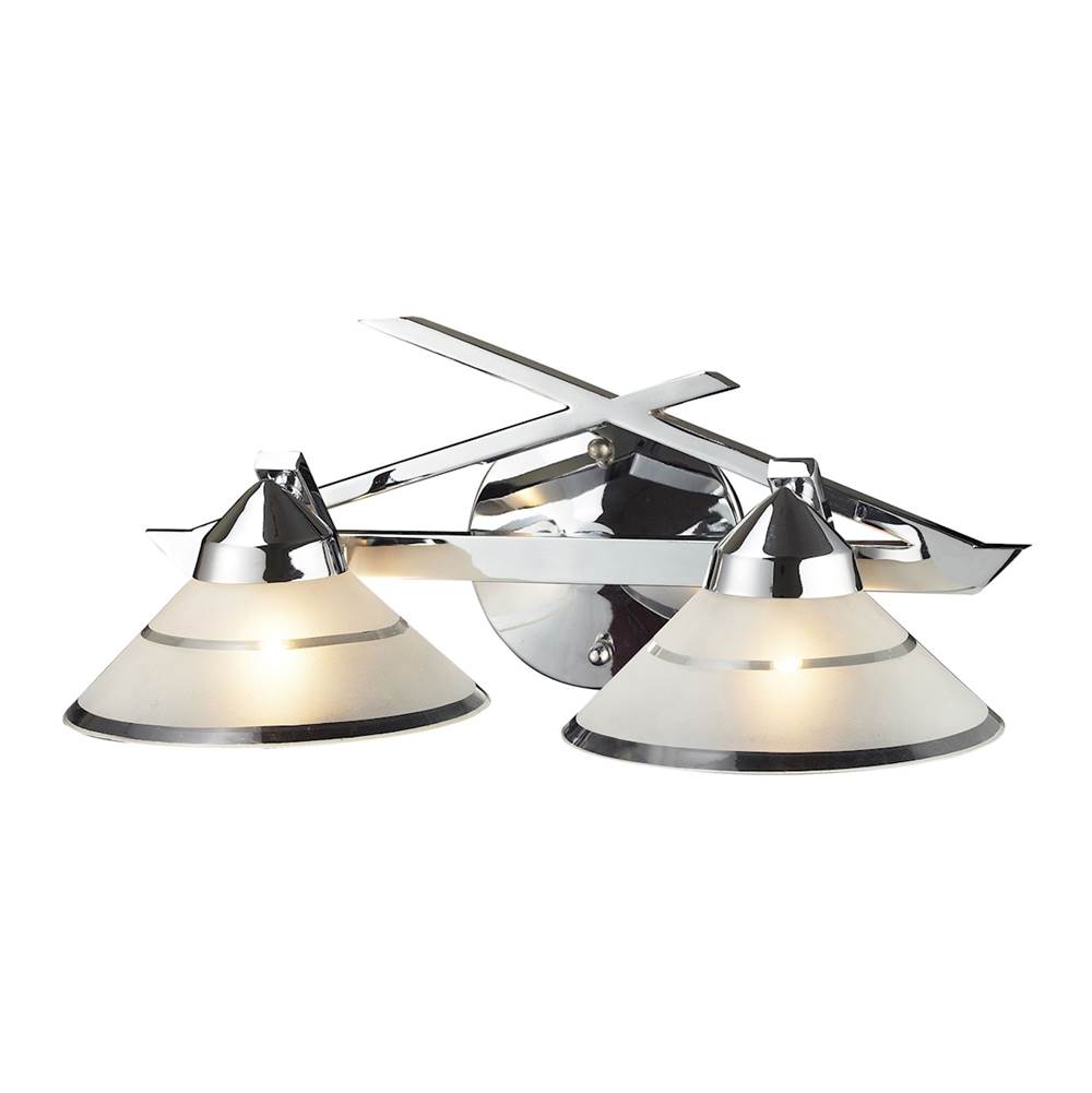Elk Lighting Refraction 2-Light Vanity Lamp in Polished Chrome With Banded Satin Glass