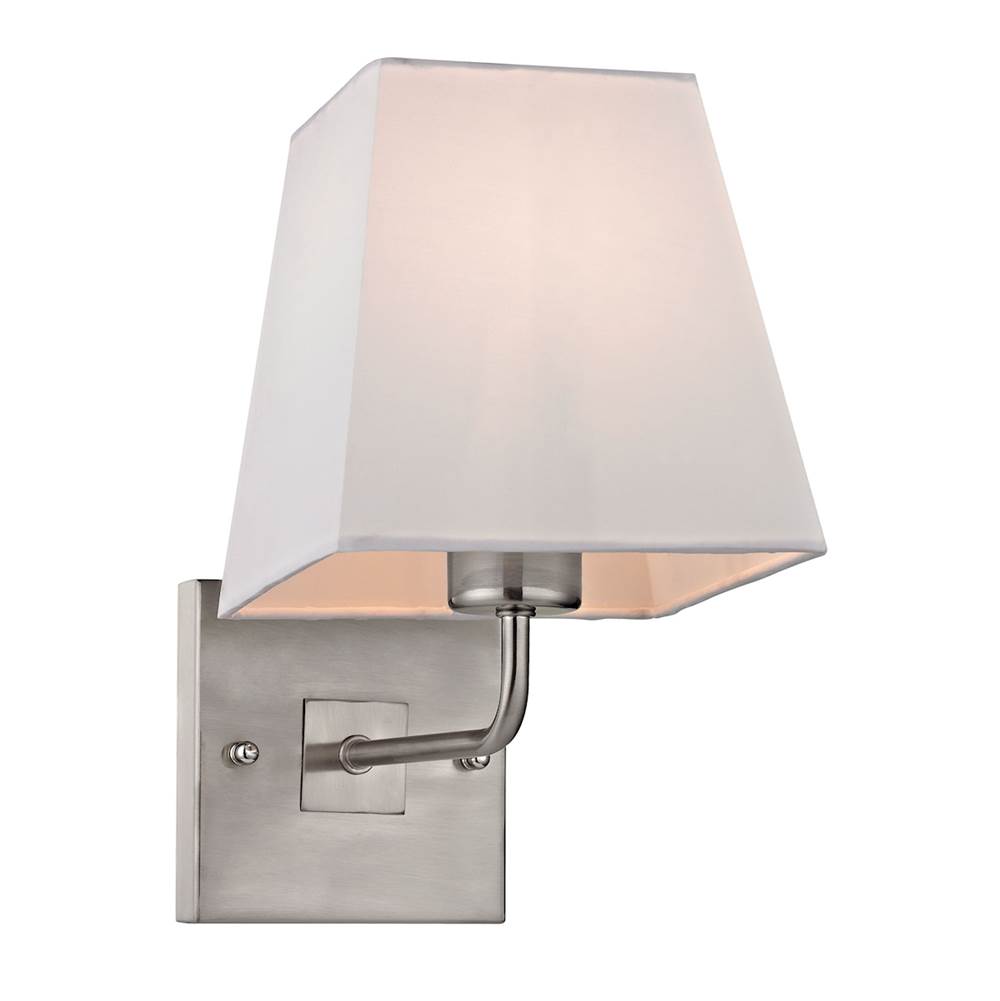 Elk Lighting Beverly 1-Light Wall Lamp in Brushed Nickel With White Fabric Shade