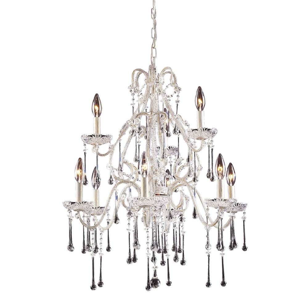 Elk Lighting Opulence 9-Light Chandelier In Antique White With Clear Crystals