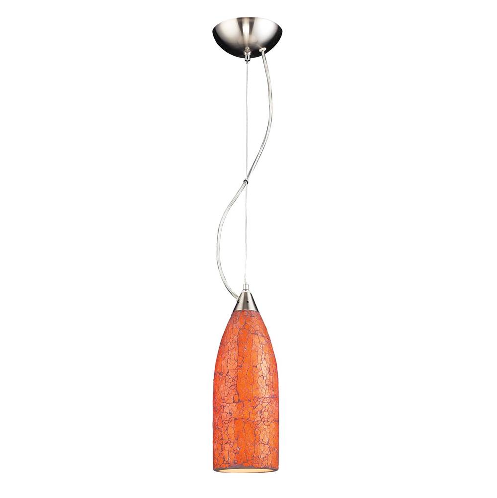 Elk Lighting VENITO COLLECTION 1-LIGHT PENDANT in SATIN NICKEL with AUTUMN SUNSET GLASS
