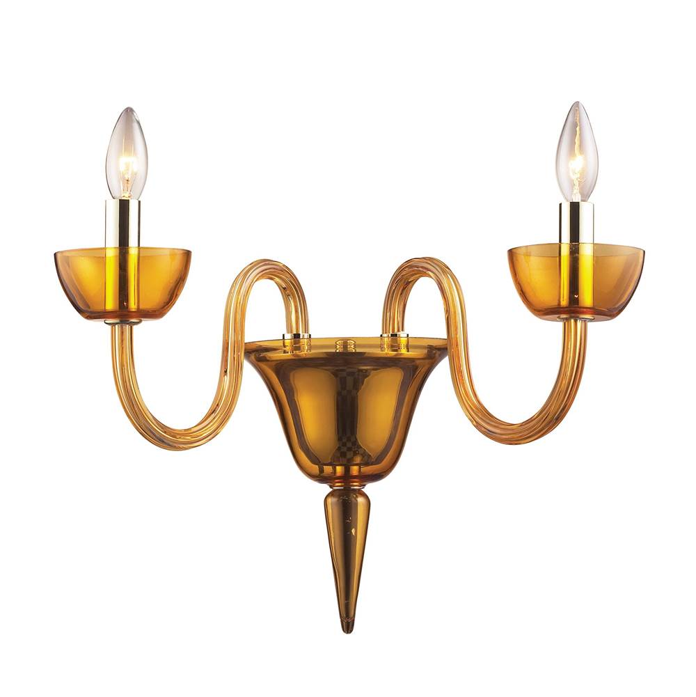 Elk Lighting Vidriana Collection 2-Light Wall Sconce in Amber Glass With Polished Chrome Acce