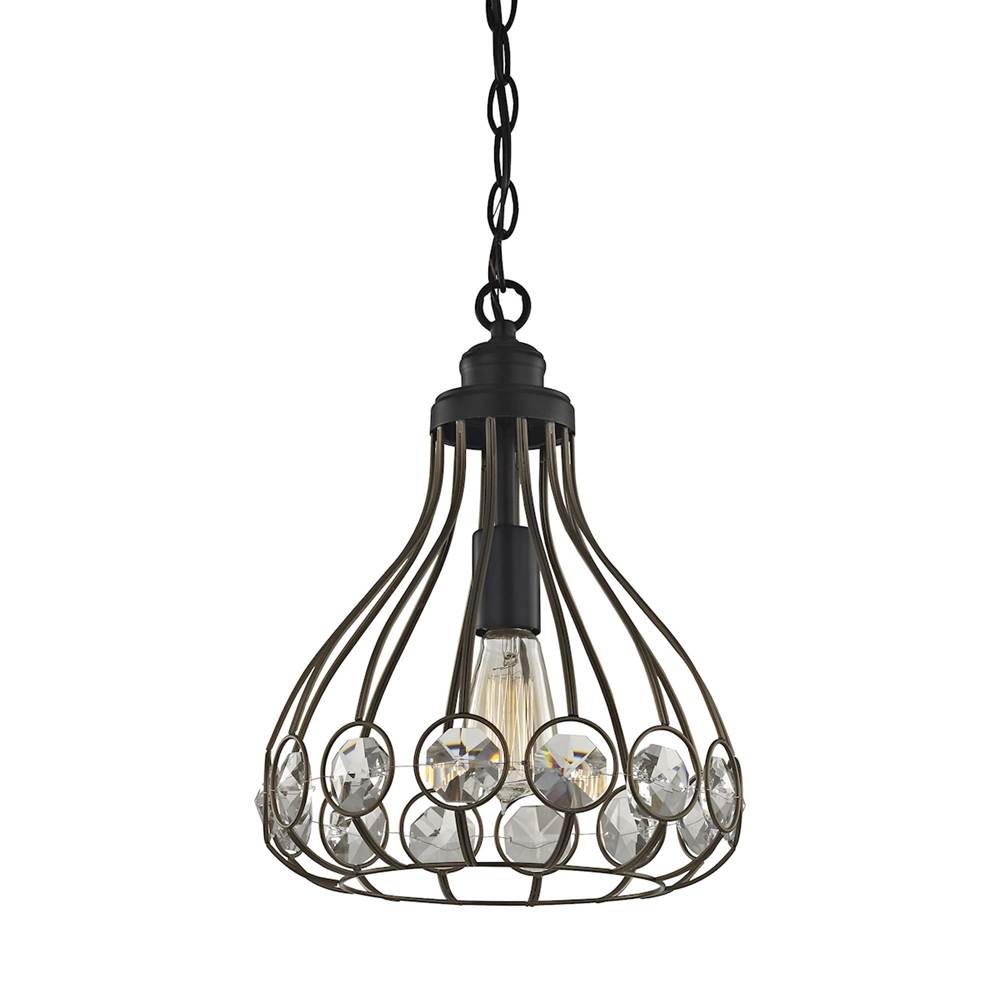 Elk Lighting Crystal Web 1-Light Mini Pendant in Bronze and Matte Black With Clear Crystal