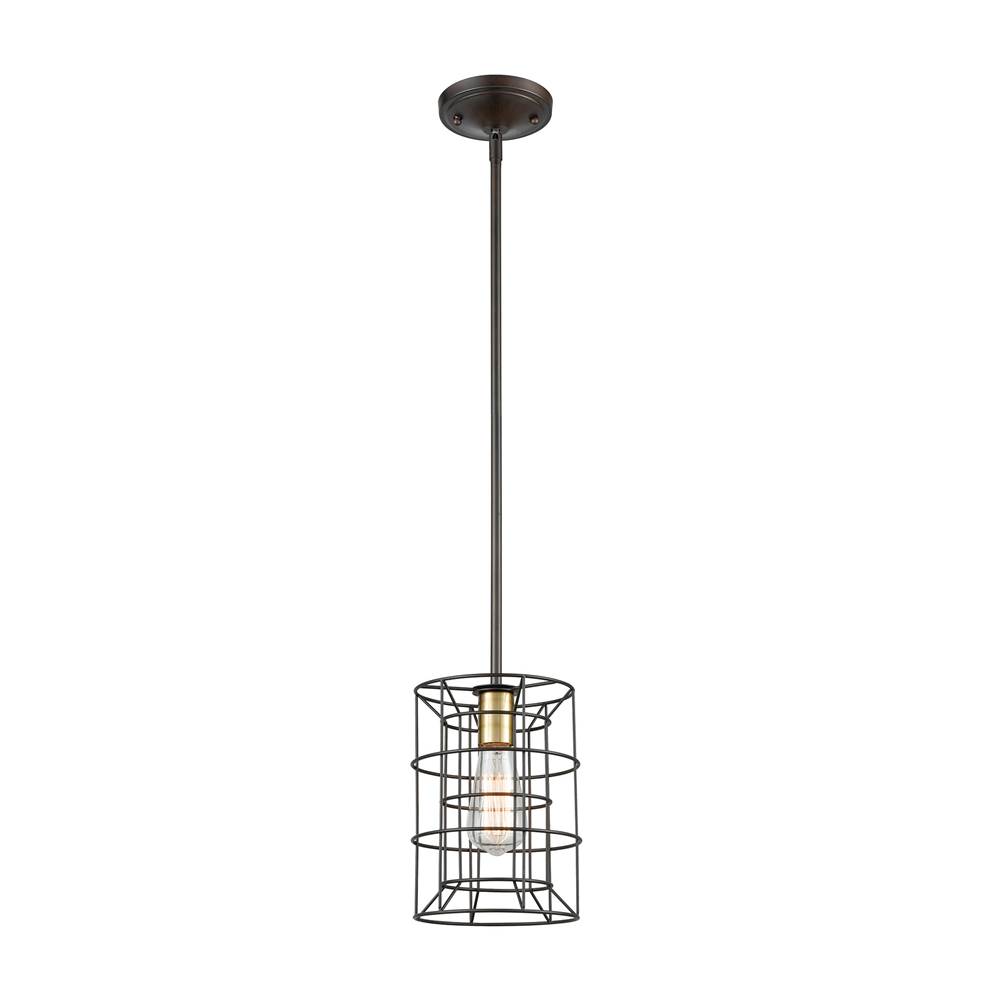 Elk Lighting Dayton 1-Light Mini Pendant in Oil Rubbed Bronze and Satin Brass With Wire Cage