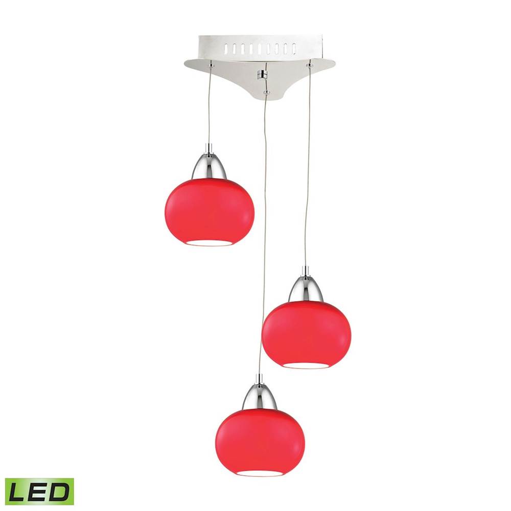 Elk Lighting Ciotola Triple LED Pendant Complete With Red Glass Shade and Holder