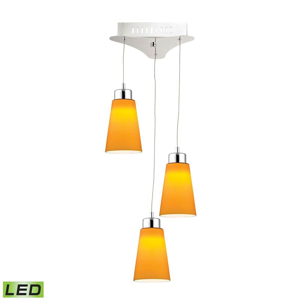 Elk Lighting Coppa Triple LED Pendant Complete With Yellow Glass Shade and Holder