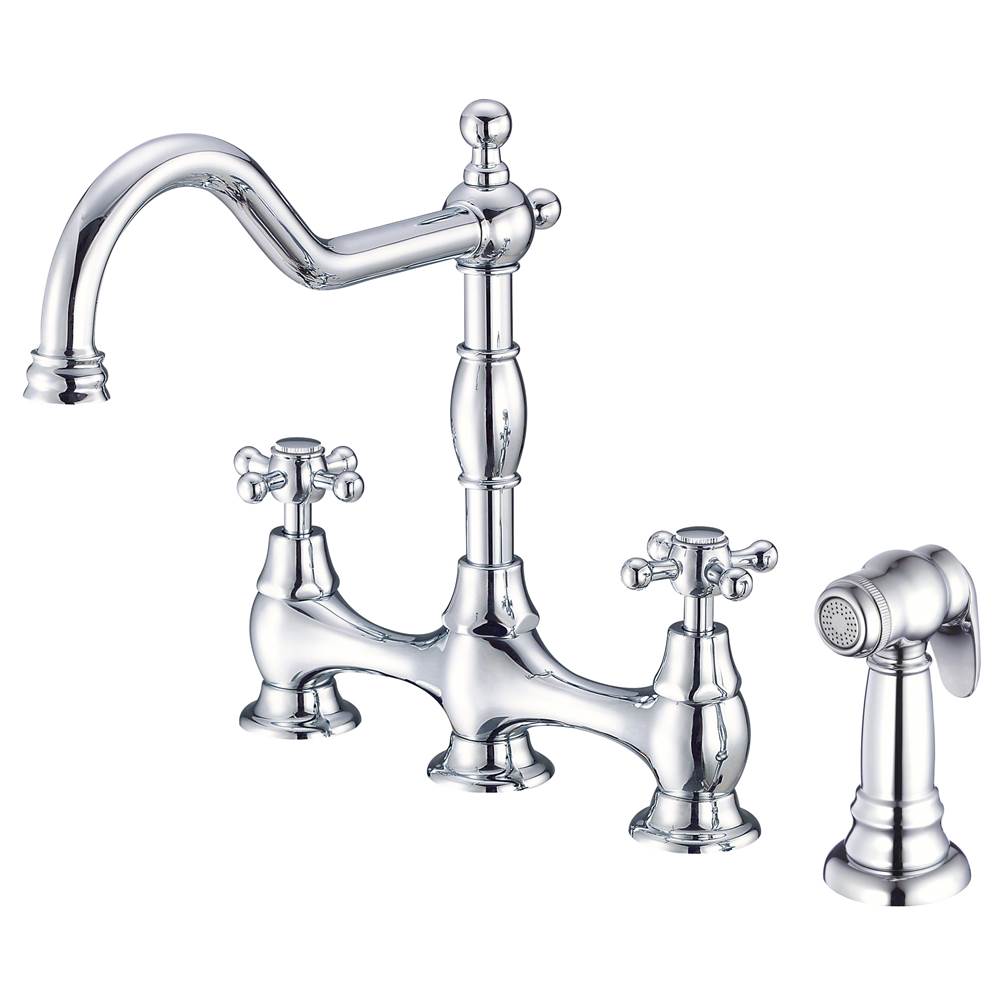 Gerber Plumbing Opulence 2H Bridge Kitchen Faucet w/ Cross Handles w/ Spray 1.75gpm Chrome