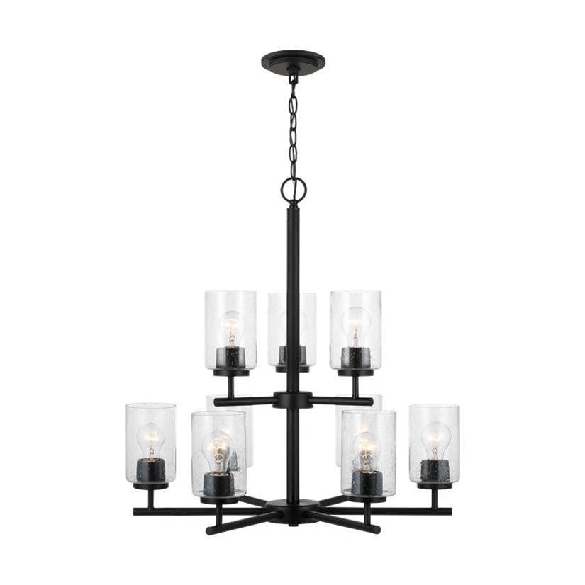 Generation Lighting Oslo Indoor Dimmable 9-Light Chandelier In A Midnight Black Finish With A Clear Seeded Glass Shade