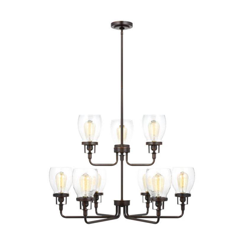 Generation Lighting Belton Transitional 9-Light Indoor Dimmable Ceiling Chandelier Pendant Light In Bronze Finish With Clear Seeded Glass Shades