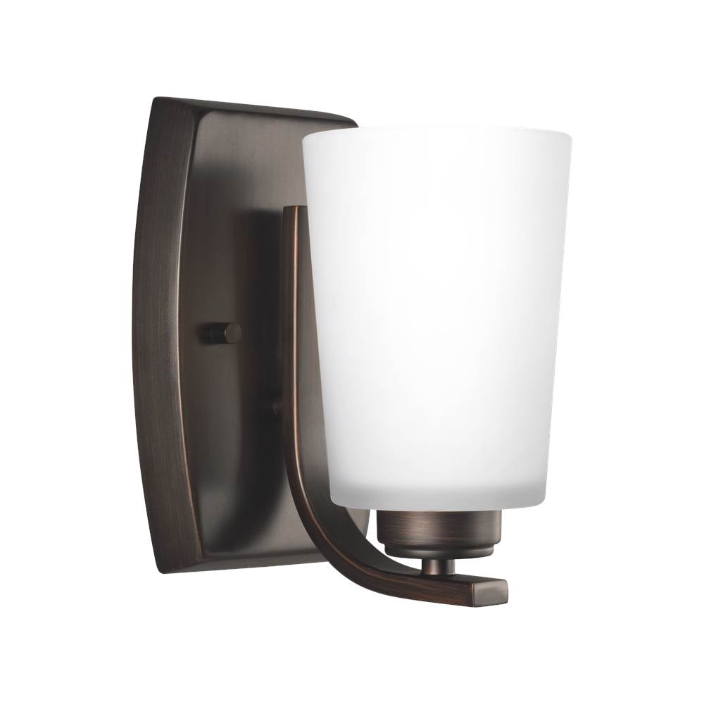 Generation Lighting Franport Transitional 1-Light Indoor Dimmable Bath Vanity Wall Sconce In Bronze Finish With Etched White Glass Shade
