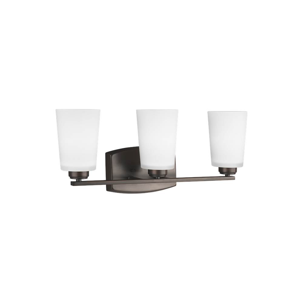 Generation Lighting Franport Transitional 3-Light Indoor Dimmable Bath Vanity Wall Sconce In Bronze Finish With Etched White Glass Shades