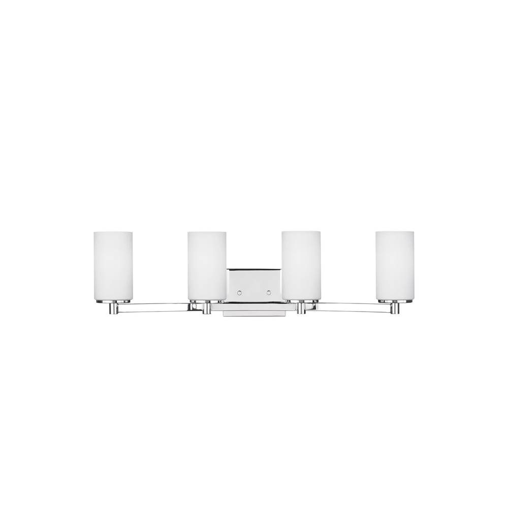Generation Lighting Hettinger Transitional 4-Light Led Indoor Dimmable Bath Vanity Wall Sconce In Chrome Silver Finish With Etched White Inside Glass Shades