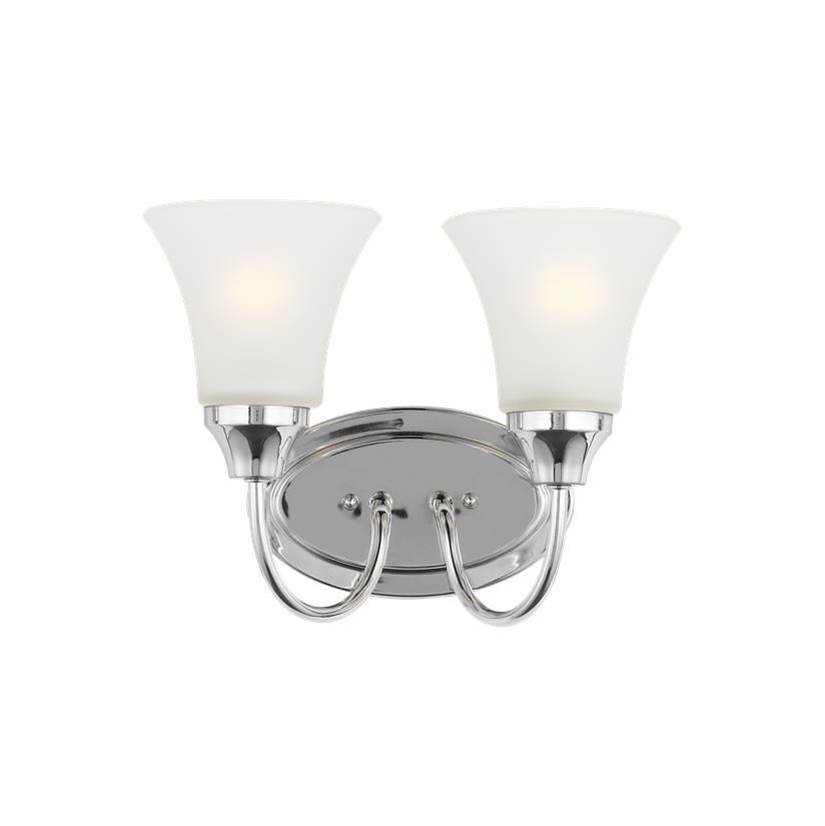 Generation Lighting Holman Traditional 2-Light Indoor Dimmable Bath Vanity Wall Sconce In Chrome Silver Finish With Satin Etched Glass Shades