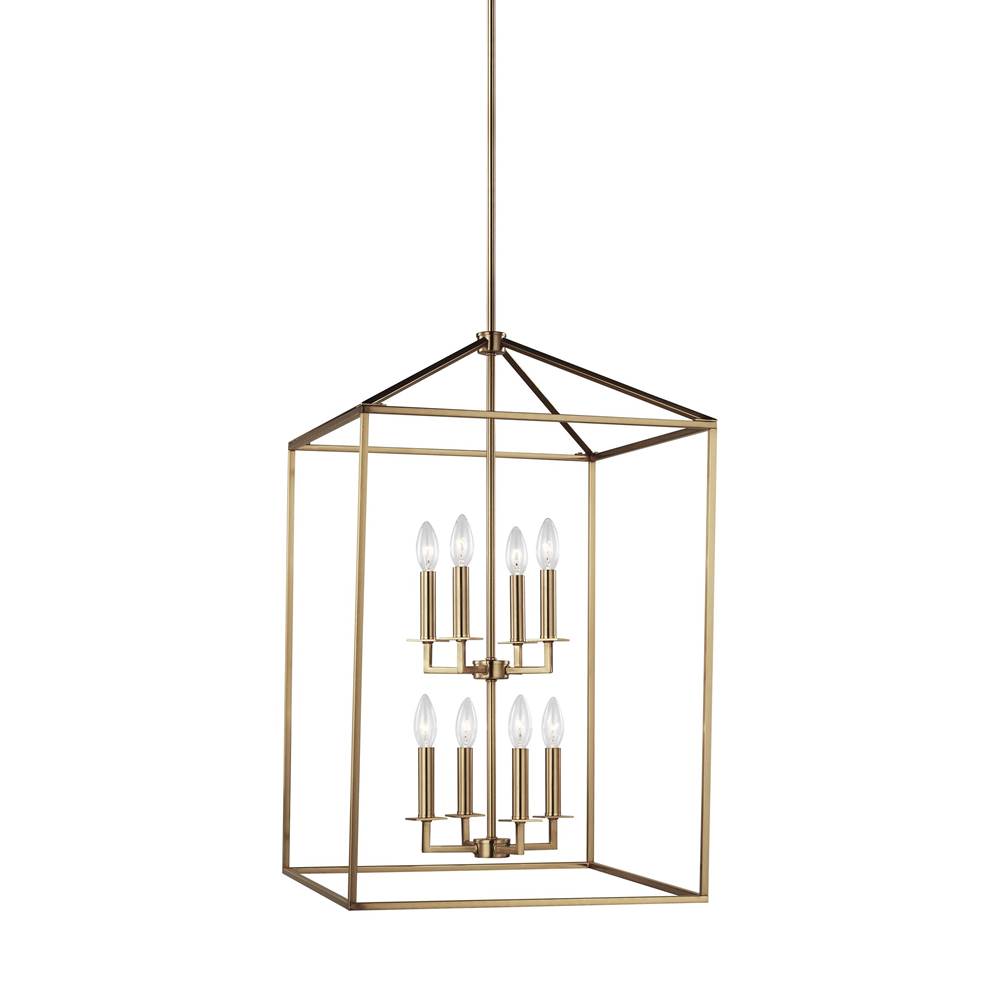 Generation Lighting Perryton Transitional 8-Light Indoor Dimmable Large Ceiling Pendant Hanging Chandelier Light In Satin Brass Gold Finish