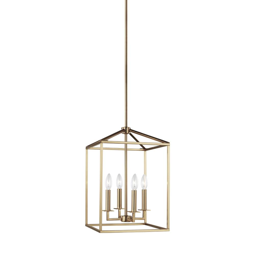 Generation Lighting Perryton Transitional 4-Light Indoor Dimmable Small Ceiling Pendant Hanging Chandelier Light In Satin Brass Gold Finish