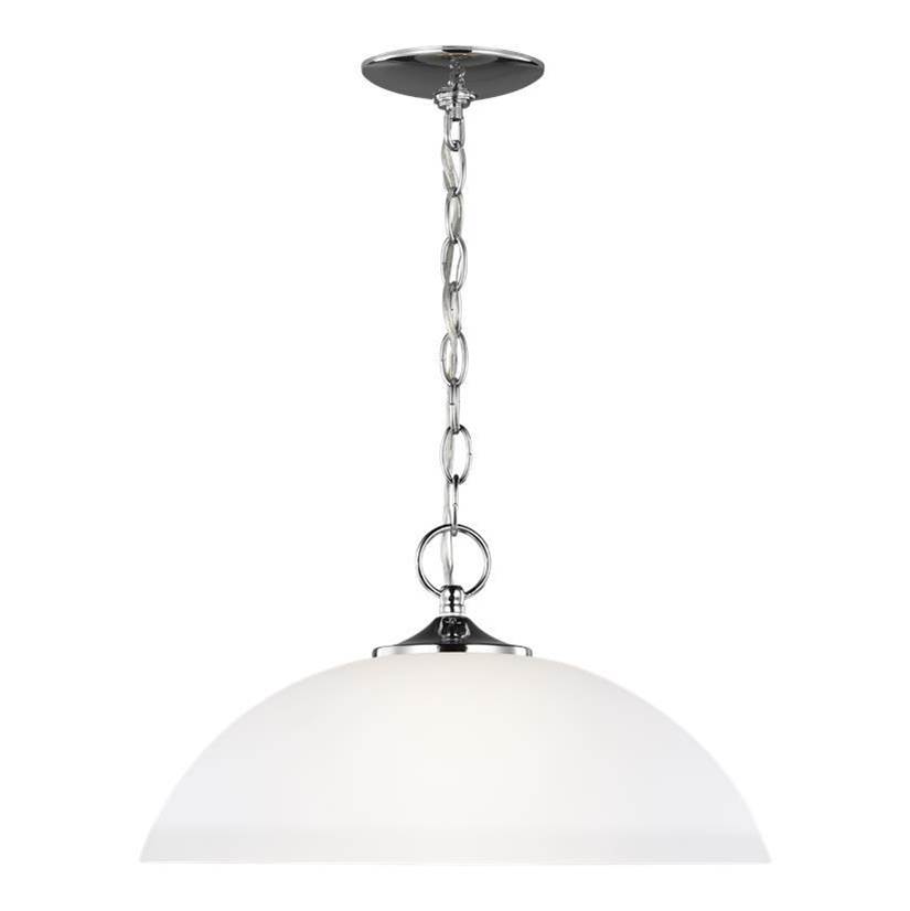 Generation Lighting Geary Transitional 1-Light Indoor Dimmable Ceiling Hanging Single Pendant Light In Chrome Silver Finish With Satin Etched Glass Shade