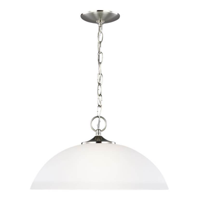 Generation Lighting Geary Transitional 1-Light Indoor Dimmable Ceiling Hanging Single Pendant Light In Brushed Nickel Silver Finish With Satin Etched Glass Shade
