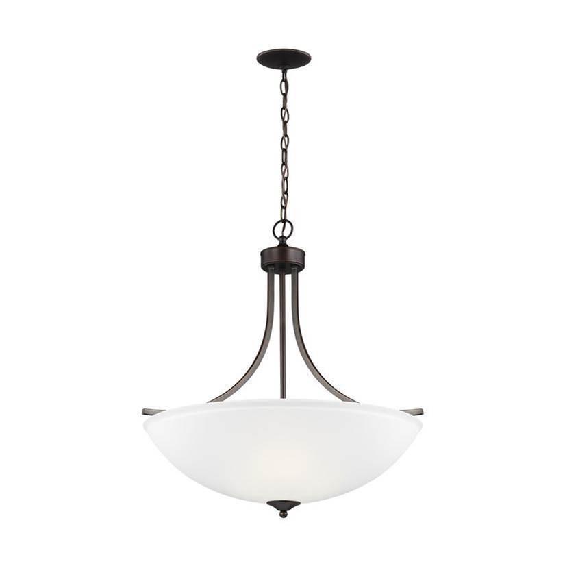 Generation Lighting Geary Transitional 4-Light Led Indoor Dimmable Ceiling Pendant Hanging Chandelier Pendant Light In Bronze Finish With Satin Etched Glass Shade