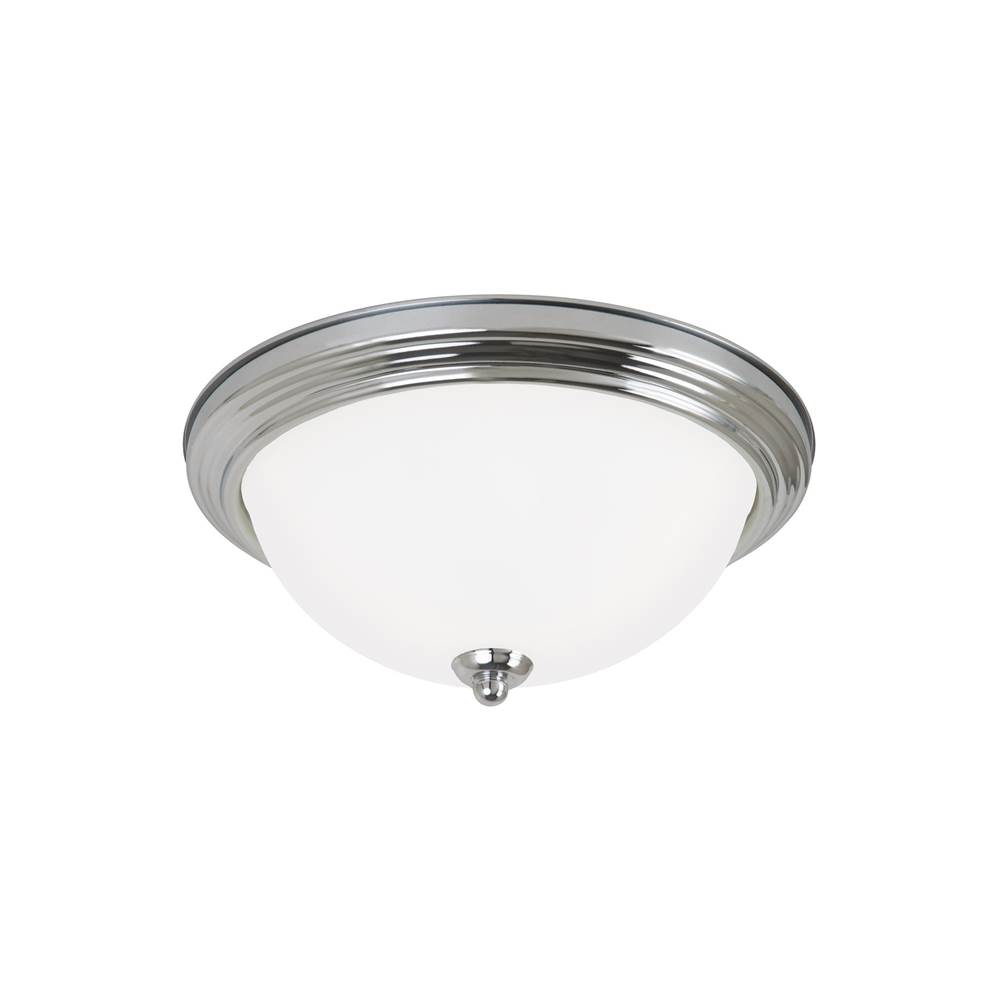Generation Lighting Geary Transitional 2-Light Led Indoor Dimmable Ceiling Flush Mount Fixture In Chrome Silver Finish With Satin Etched Glass Diffuser