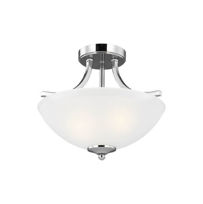 Generation Lighting Geary Traditional Indoor Dimmable Small 2-Light Chrome Finish Semi-Flush Convertible Pendant With A Satin Etched Glass Shade